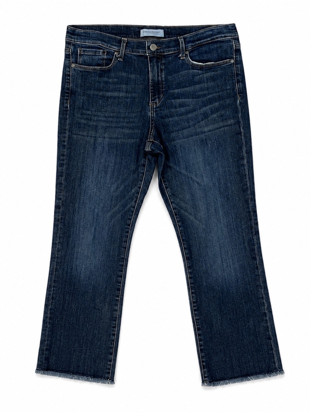 Banana Republic Cropped Flare Jeans Dark Wash Raw Hem Stretch Denim - Picture 3 of 5